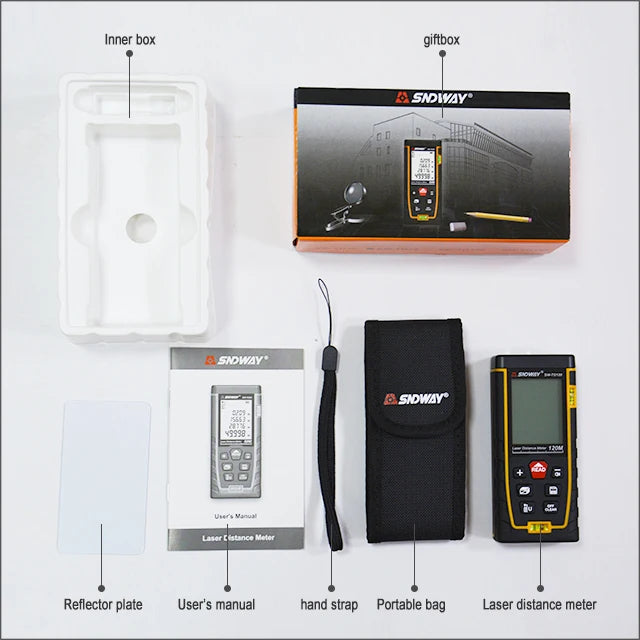 SW-TG50 Range Finder Laser Double Horizontal Bubble Distance Meter 50M 70M 100M Range Battery-Powered Hand Tool Device SW-TG50 Range Finder Laser Double Horizontal Bubble Distance Meter 50M 70M 100M Range Battery-Powered Hand Tool Device